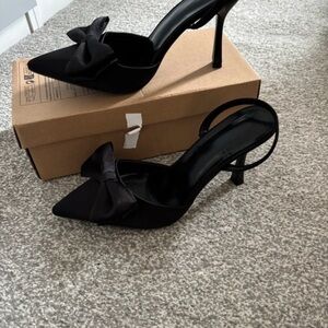SHEIN Elegant Black Heels with Satin Bow